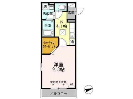 デュオコート酒折壱番館(1K/2階)の間取り写真