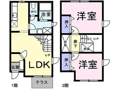 シャン・ド・ヴェール(2LDK/1階)の間取り写真