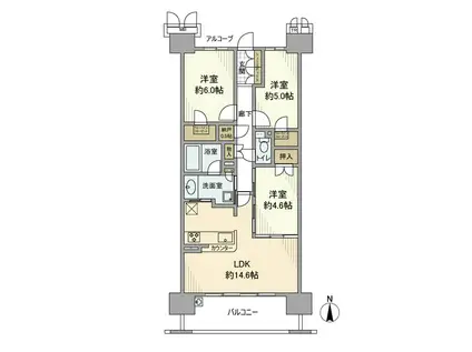 リバーガーデン福島木漏れ日の丘CDEF棟(3LDK/13階)の間取り写真