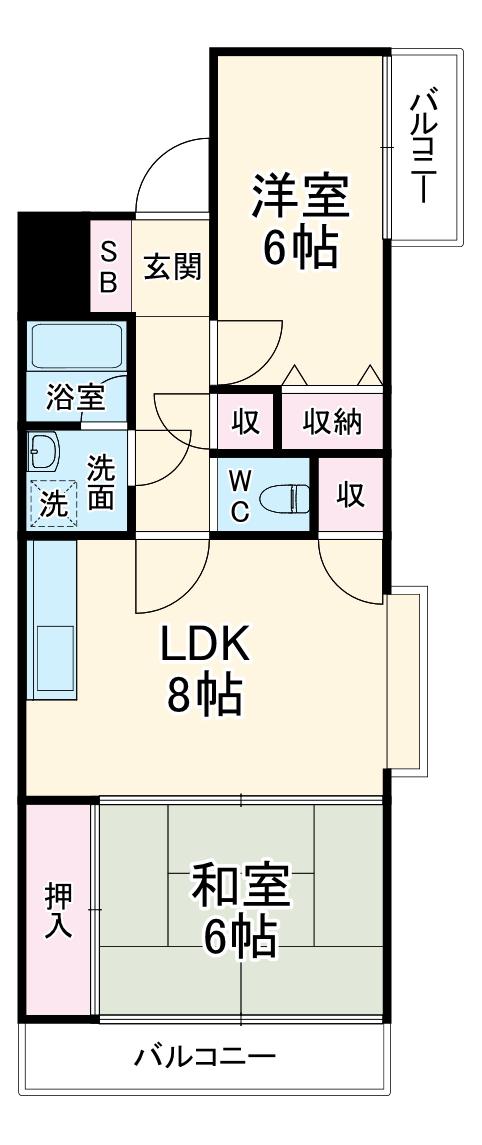 グラン・ドムール麩屋町(2LDK/2階)の間取り写真