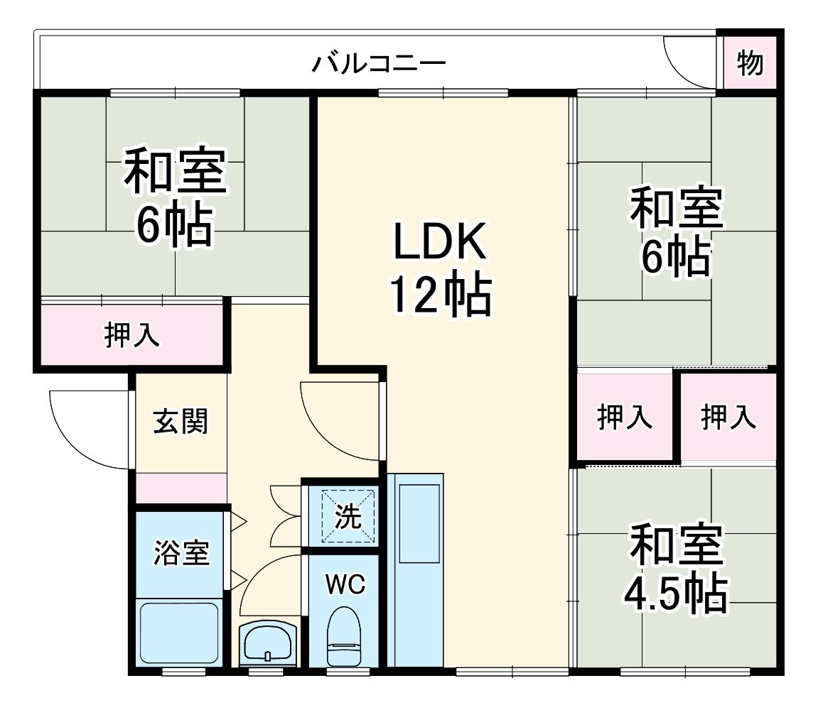 青葉台団地12号棟(3LDK/3階)の間取り写真