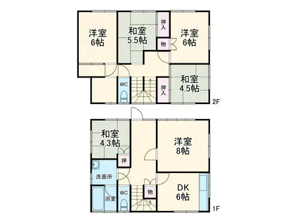 京成電鉄千原線 大森台駅 徒歩27分 2階建 築46年(6DK)の間取り写真