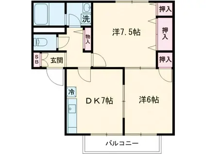 クリプトメリアB(2DK/2階)の間取り写真