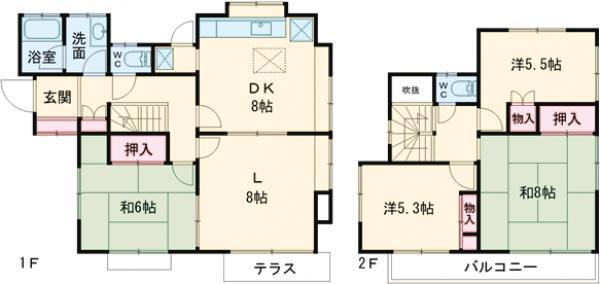 関東鉄道常総線 戸頭駅 徒歩19分 2階建 築44年(4LDK)の間取り写真