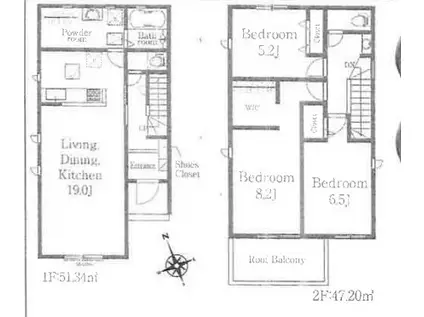 岳南電車 須津駅 徒歩3分 2階建 築1年(3LDK)の間取り写真