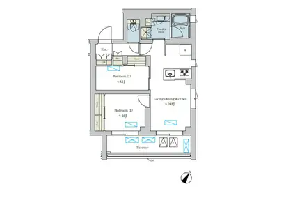 BRILLIA IST 洗足池の杜(2LDK/2階)の間取り写真