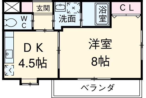 シャルマン藤が丘(1DK/2階)の間取り写真