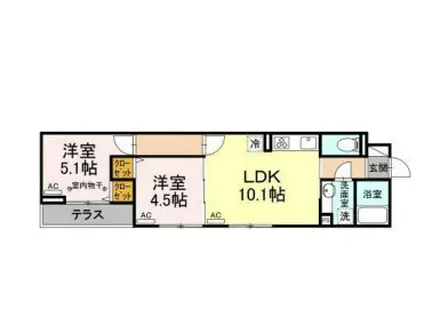 セレスティア南花畑Ⅱ(2LDK/1階)の間取り写真