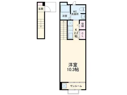 エアリーパーク(1K/2階)の間取り写真