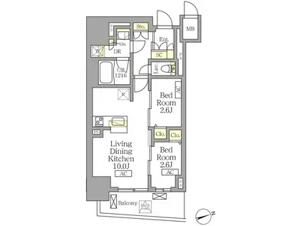 テラス北千住(2LDK/5階)の間取り写真