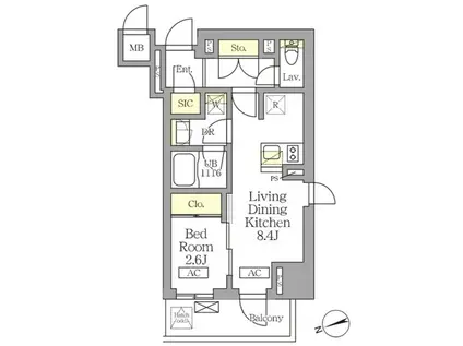 テラス北千住(1LDK/3階)の間取り写真