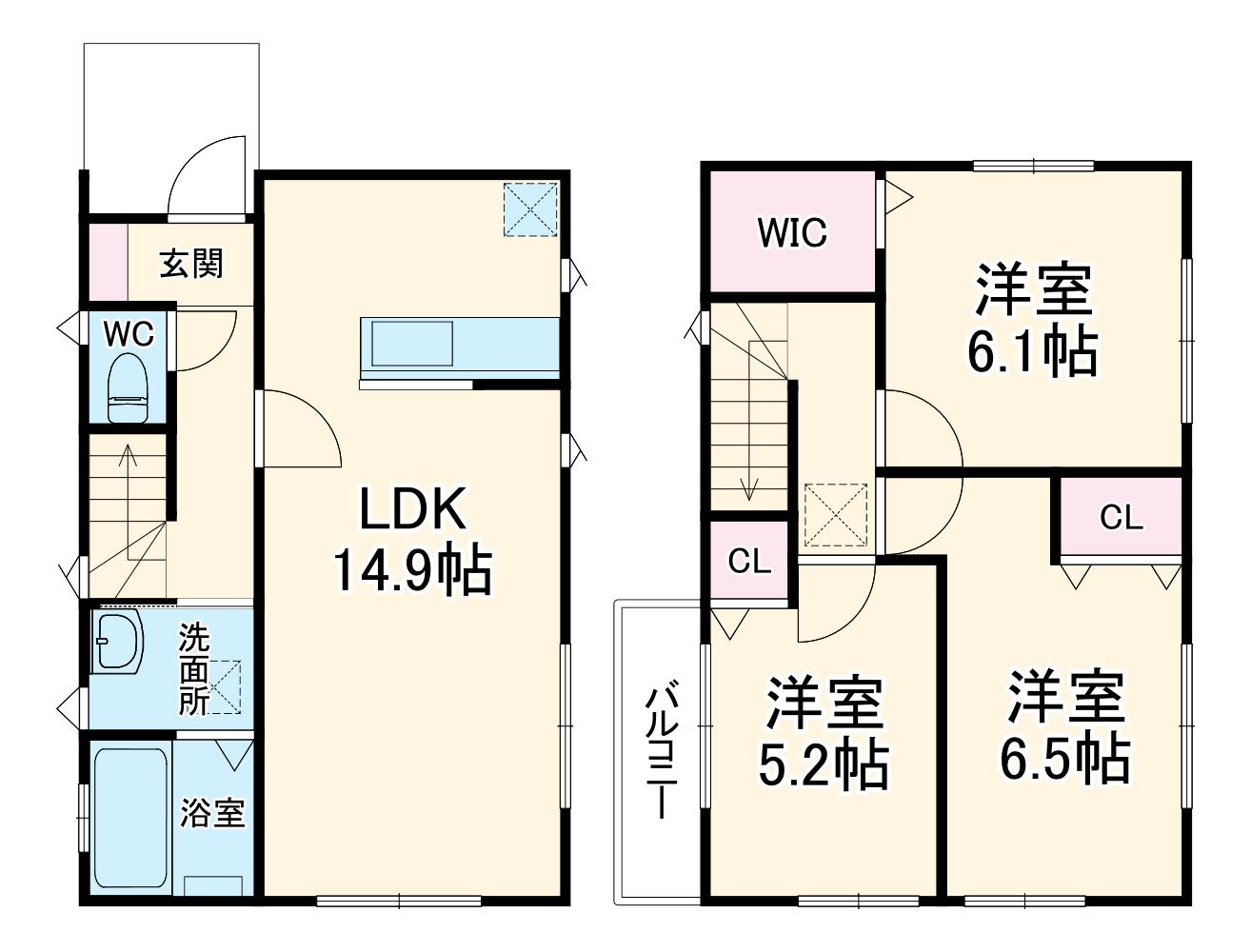 川越線 南古谷駅 徒歩15分 2階建 築1年(3LDK)の間取り写真