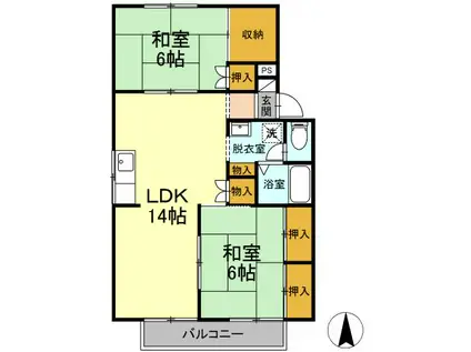 ベルクローバーB棟(2LDK/2階)の間取り写真