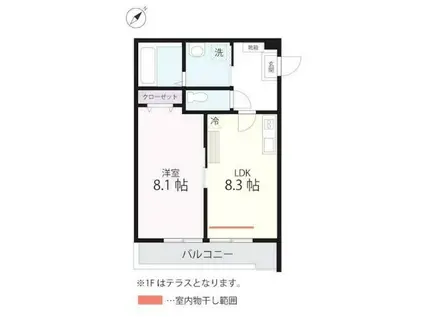 QUIET CRAB HOUSE MIX三ツ沢下町(1LDK/1階)の間取り写真