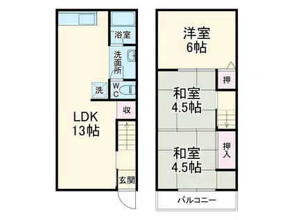 京阪電気鉄道京阪線 西三荘駅 徒歩9分 2階建 築44年(3LDK)の間取り写真
