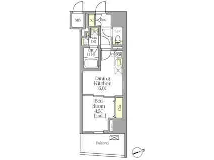 テラス北千住(1DK/6階)の間取り写真