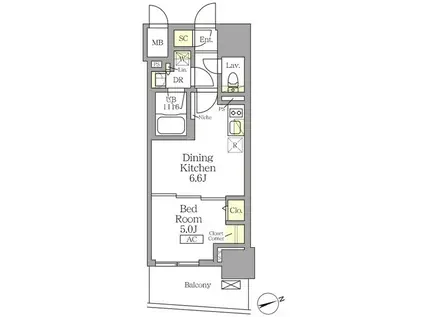 テラス北千住(1DK/5階)の間取り写真