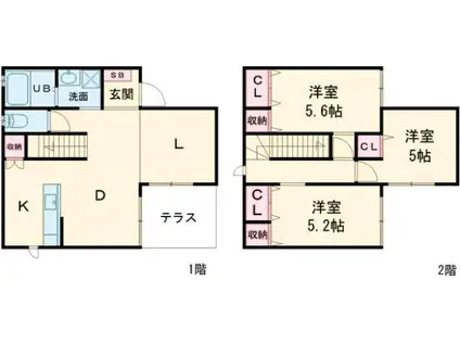西鉄天神大牟田線 桜並木駅 徒歩7分 2階建 築1年(3LDK)の間取り写真