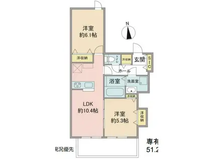 WISTERIA VILLAGE(2LDK/3階)の間取り写真