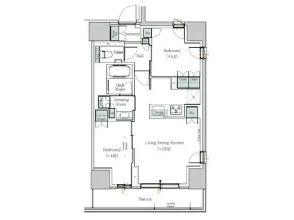 ONE ROOF RESIDENCE NISHI NIPPORI(2LDK/7階)の間取り写真