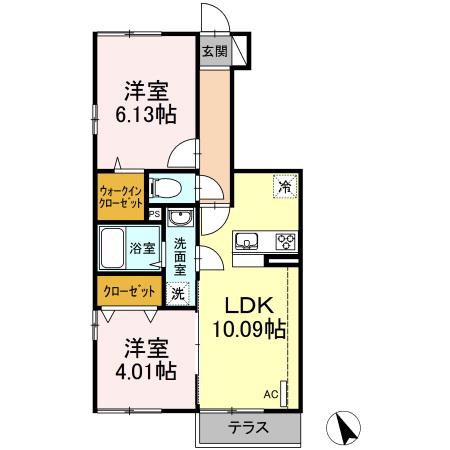 シャルマン高野台B(2LDK/1階)の間取り写真