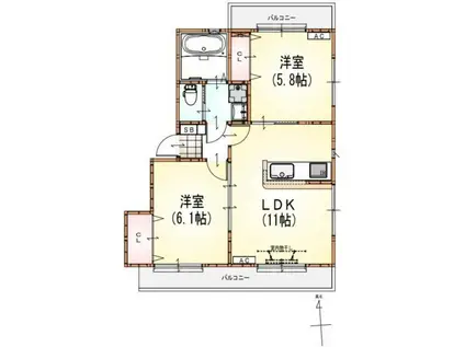令和ガーデン(2LDK/3階)の間取り写真