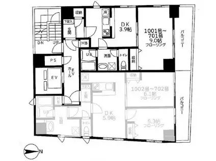 プレミアパル.高田馬場(1DK/8階)の間取り写真