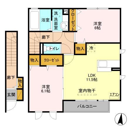 スカイブルー I(2LDK/2階)の間取り写真