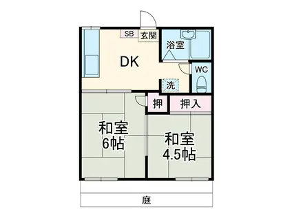 シャピトル宮崎台B棟(2DK/1階)の間取り写真