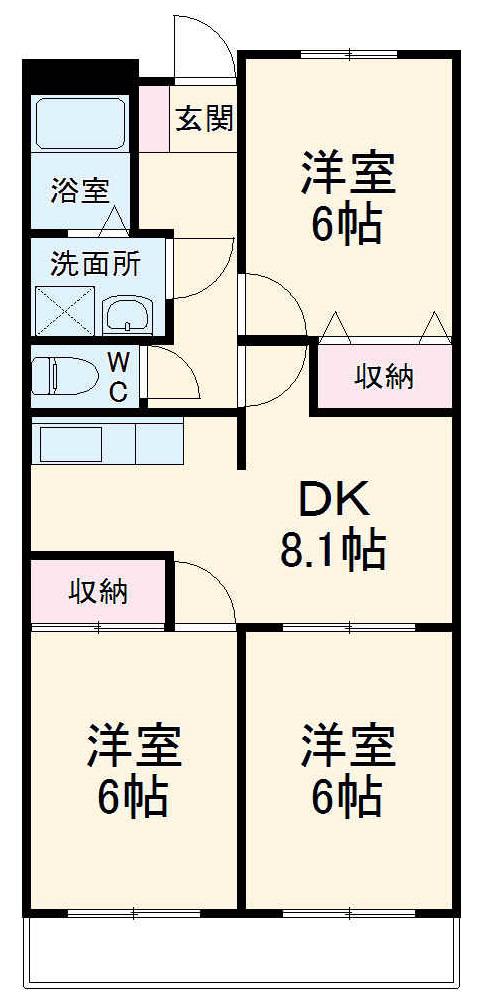 ハイタウンルーブル(3DK/2階)の間取り写真
