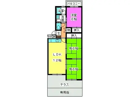 ハイム竹下2(3LDK/1階)の間取り写真