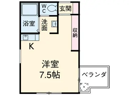 総武・中央緩行線 市川駅 徒歩10分 2階建 築22年(ワンルーム/2階)の間取り写真