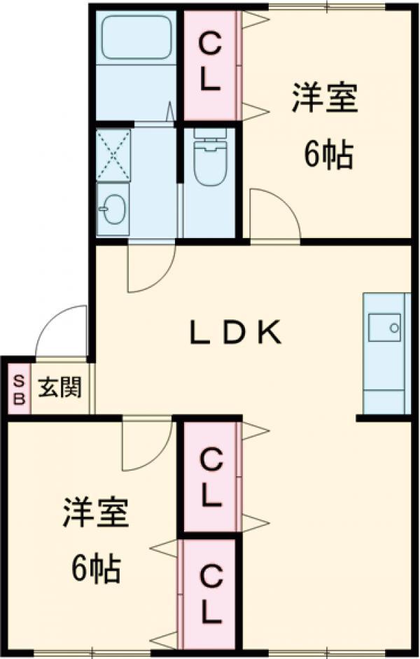 セレーノB(2LDK/2階)の間取り写真