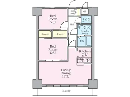 ライブ・トピア八王子(2LDK/7階)の間取り写真