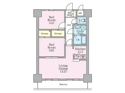 ライブ・トピア八王子(2LDK/5階)の間取り写真