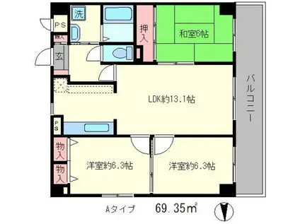 ティファール(3LDK/9階)の間取り写真