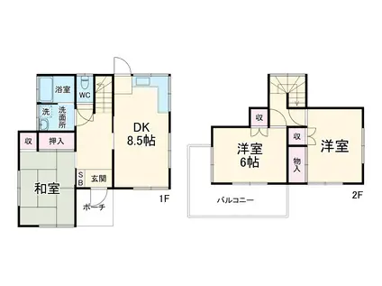横須賀線 久里浜駅 徒歩16分 2階建 築54年(3DK)の間取り写真