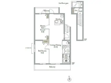 ベルメゾン中村橋サウス(2LDK/2階)の間取り写真