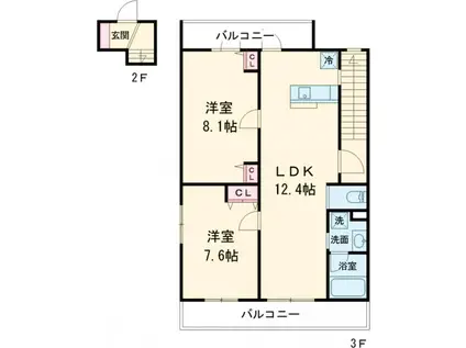 ベルメゾン中村橋サウス(2LDK/3階)の間取り写真