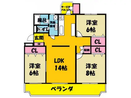 稲毛マリンハイツ1-6号棟(3LDK/5階)の間取り写真