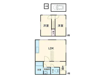 身延線 源道寺駅 徒歩20分 2階建 築53年(2LDK)の間取り写真