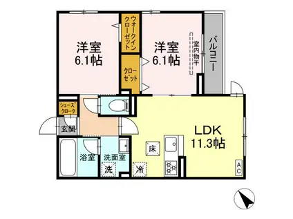 D PAINA 鴨居Ⅱ(2LDK/1階)の間取り写真