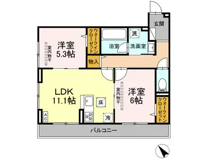 D PAINA 鴨居Ⅱ(2LDK/1階)の間取り写真