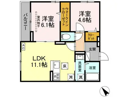 D PAINA 鴨居Ⅱ(2LDK/1階)の間取り写真