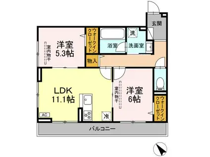D PAINA 鴨居Ⅱ(2LDK/2階)の間取り写真