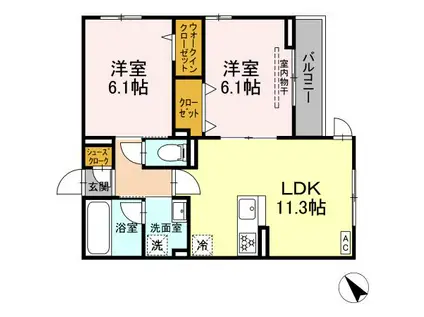 D PAINA 鴨居Ⅱ(2LDK/3階)の間取り写真