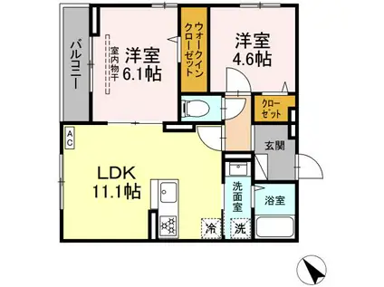 D PAINA 鴨居Ⅱ(2LDK/3階)の間取り写真