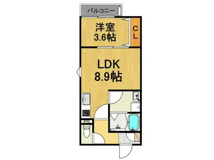 LECOCON弥富Ⅲ(1LDK/3階)の間取り写真