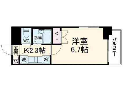 プライマル西船橋(1K/9階)の間取り写真
