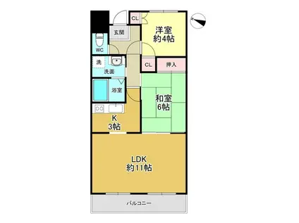 シュロス中之庭(2LDK/2階)の間取り写真